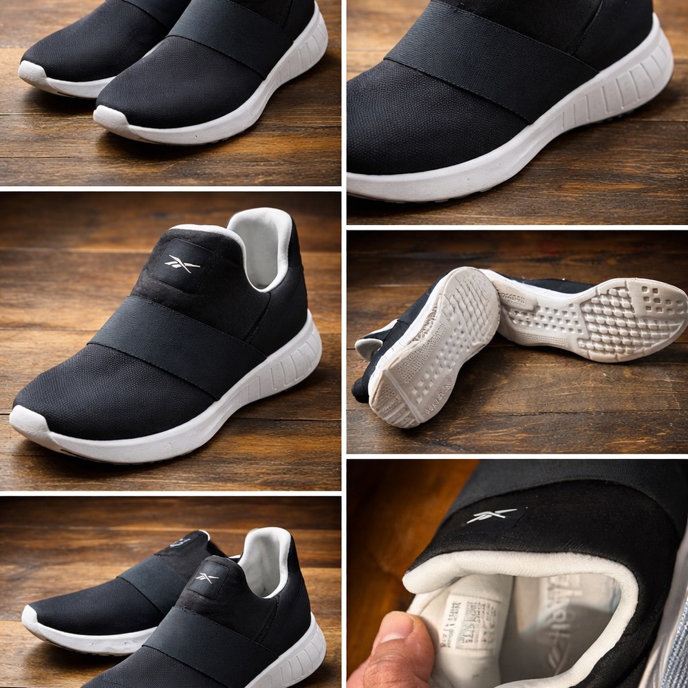 Reebok women Black and White Slip-On Athletic Sneakers
